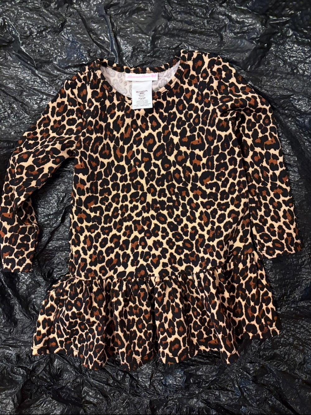 Leopard Print Long-Sleeve Peplum Top - Brown/Black